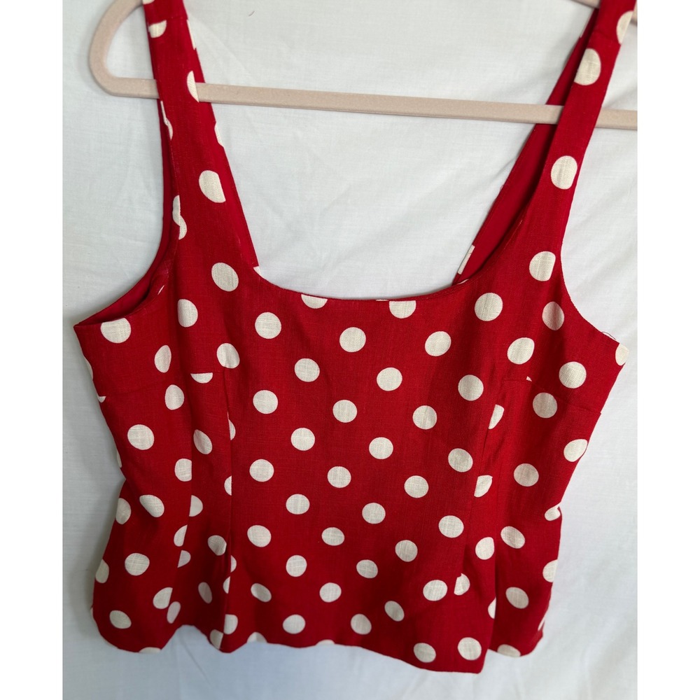 CeCe Racing Red Polka Dot Peplum Tank Top Smocked Back C25S497BC Large NWT